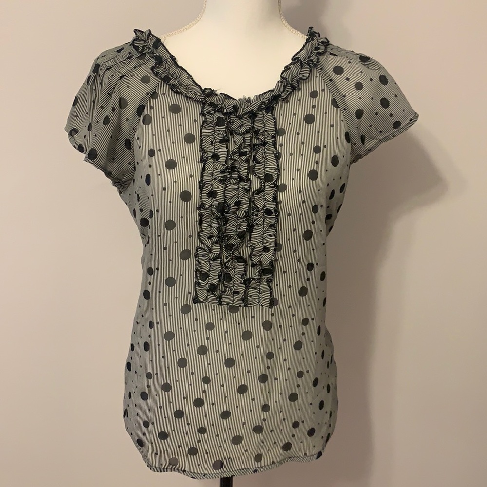 The Limited, short sleeves dress top, small, polka dot and stripe, black/white